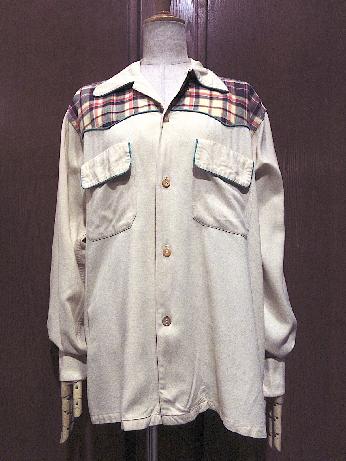 開襟 レーヨンシャツ 古着 Mサイズ B.V.D BVD 50s ヴィンテージ